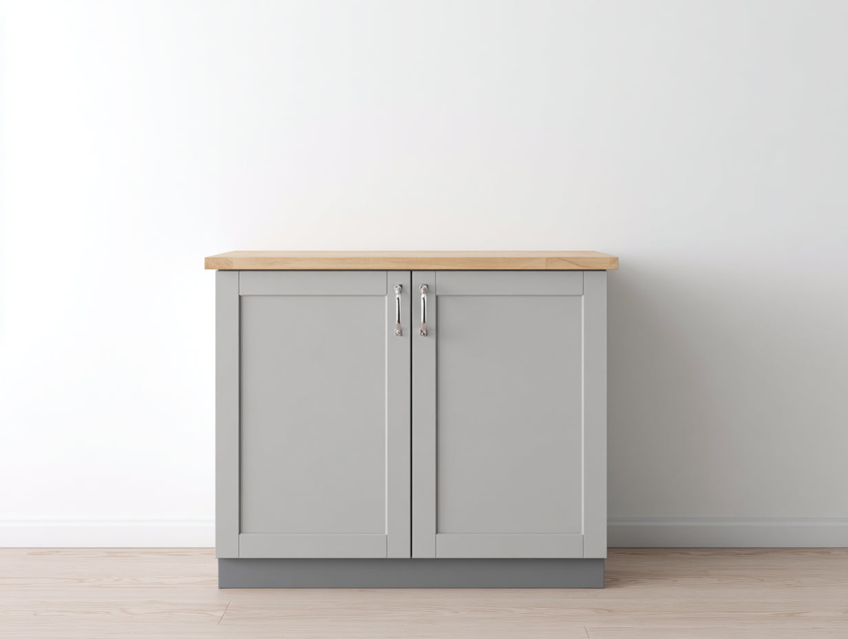 Aparador Aparadores de madera 90x40x85 cm - gris claro y madera natural - diseño moderno con 2 puertas