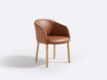 Silla de comedor tapizada 61 x 58 x 82 cm - Marrón camel y madera natural - Diseño envolvente con reposabrazos para comedor