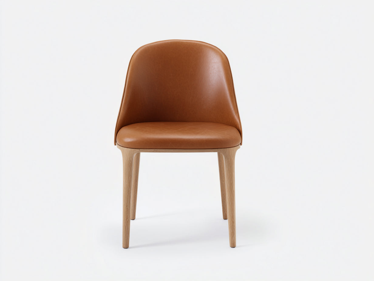 Silla de comedor Sillas de comedor tapizada en piel sintética 50x55x80 cm - marrón coñac y madera natural - diseño moderno sin brazos