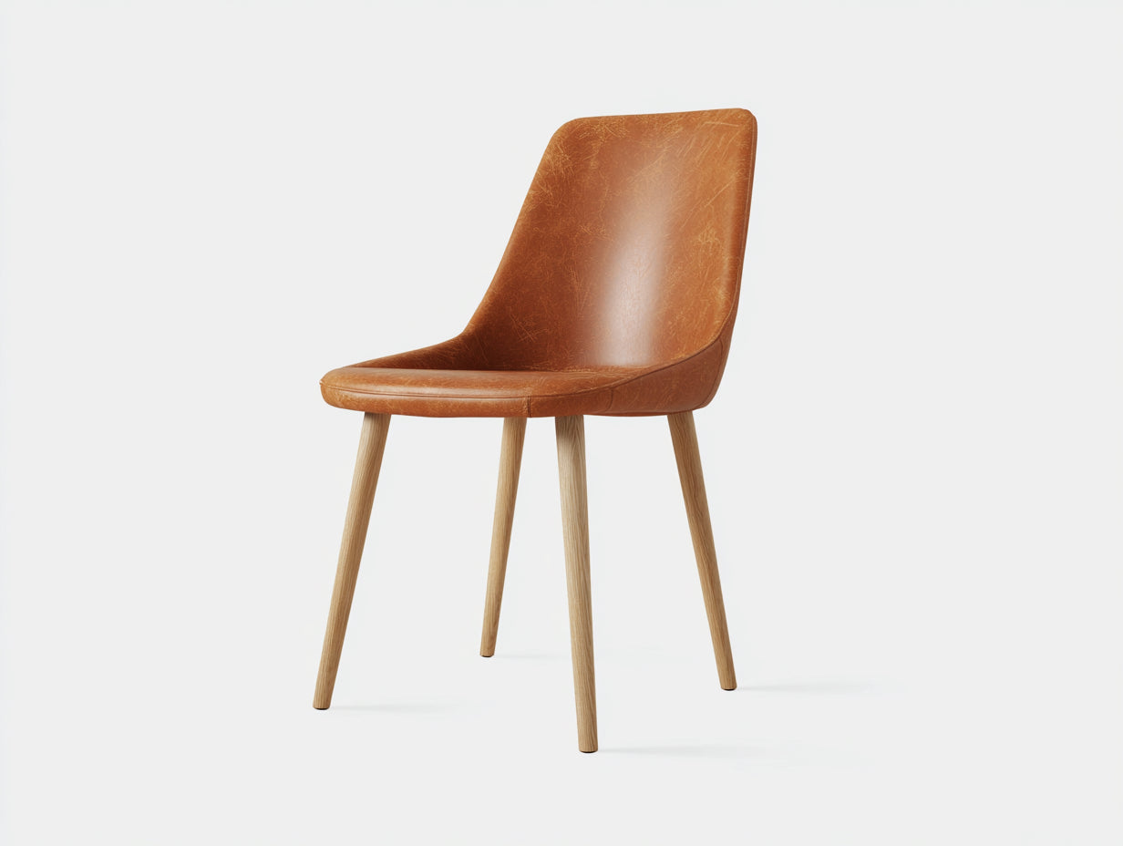 Sillas de comedor tapizada con respaldo alto y patas de madera 50x57x87 cm - marrón coñac y madera natural - diseño moderno con asiento acolchado