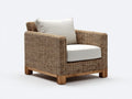 Sillón de ratán 82 x 78 x 76 cm - Marrón natural y blanco roto - Diseño cuadrado con reposabrazos para terraza y salón