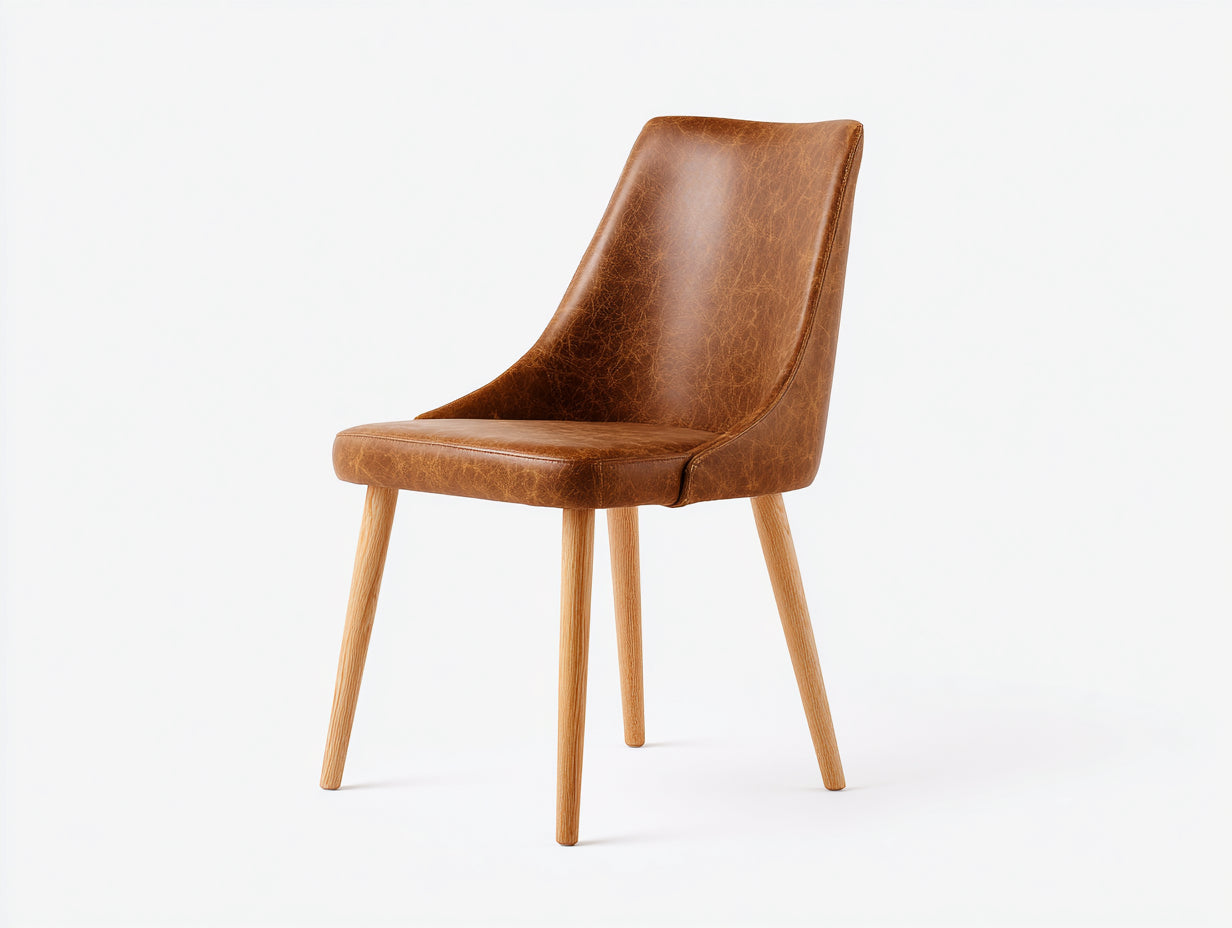 Silla de comedor Sillas de comedor tapizada en piel sintética 50x56x84 cm - marrón coñac y madera natural - diseño moderno sin brazos