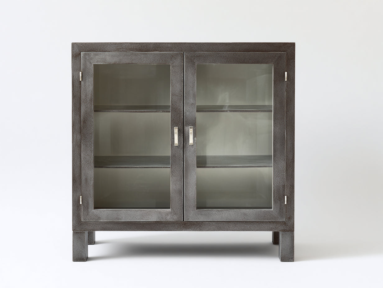 Vitrina de madera de ingeniería y vidrio 100 x 42 x 115 cm - gris oscuro - para salón y comedor - 2 puertas de cristal 2 estantes y diseño industrial