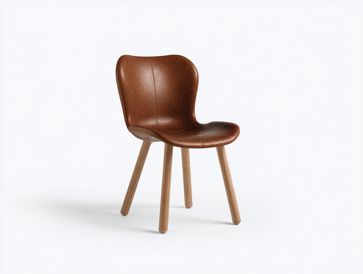 Sillas de comedor tapizadas en piel sintética y madera maciza 58 x 52 x 84 cm - marrón coñac y madera natural - para comedor - respaldo envolvente y diseño nórdico