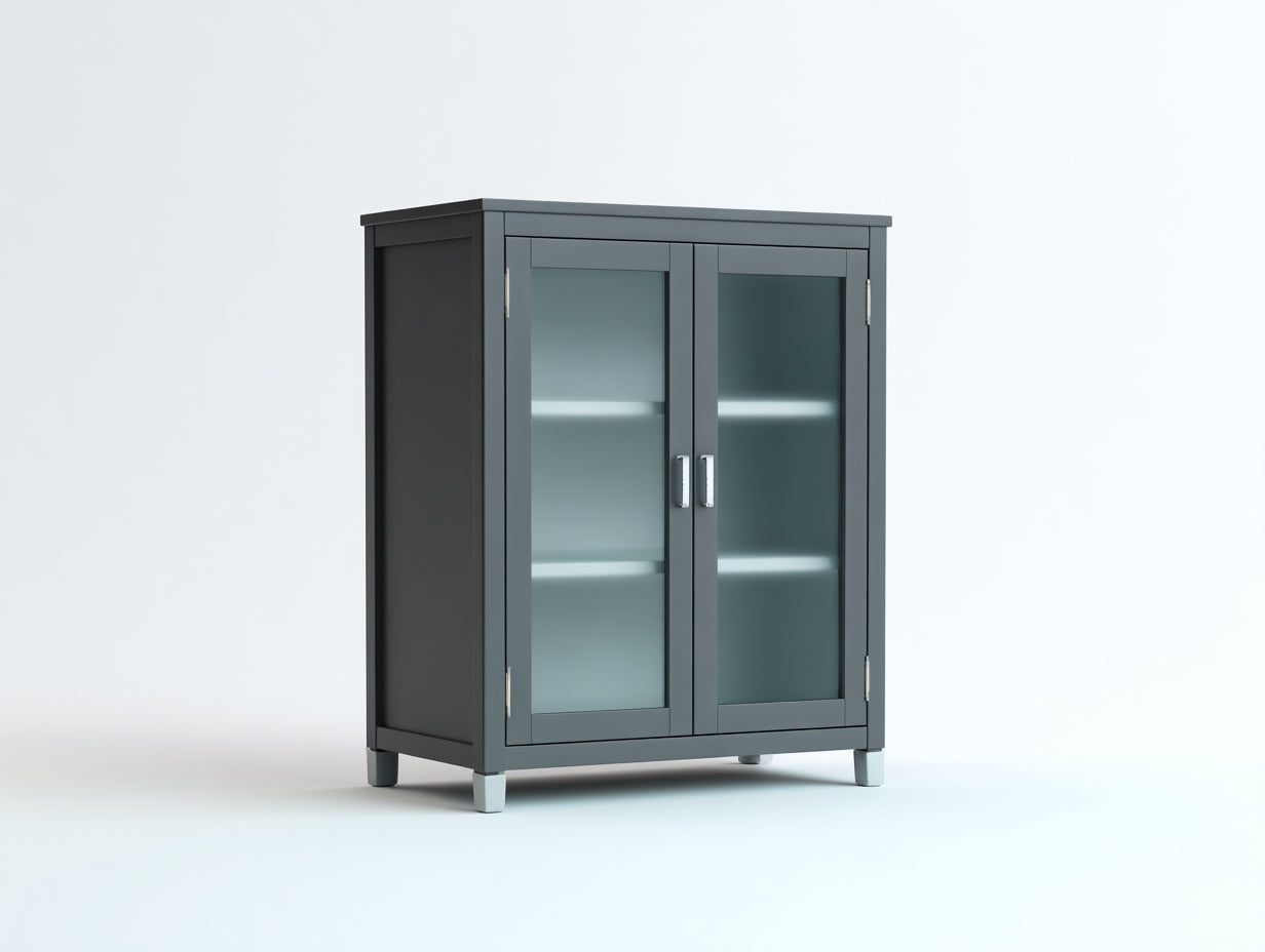 Vitrina con 2 puertas de vidrio 90 x 40 x 120 cm - Gris antracita - Diseño moderno con 2 estantes para salón y comedor