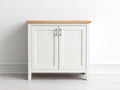 Aparadores de madera de ingeniería y madera maciza 90 x 40 x 95 cm - blanco y madera natural - para salón y comedor - 2 puertas y diseño clásico