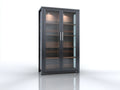 Vitrina alta con 2 puertas de vidrio 100 x 42 x 190 cm - Gris antracita y marrón nogal - Diseño moderno para salón y comedor
