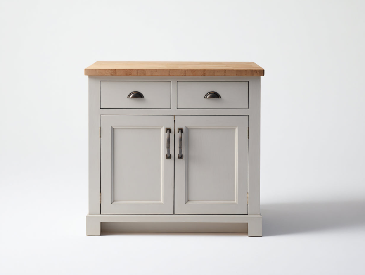 Aparadores de madera con 2 puertas y 2 cajones 90x40x95 cm - blanco roto madera natural y bronce oscuro - diseño compacto con almacenamiento
