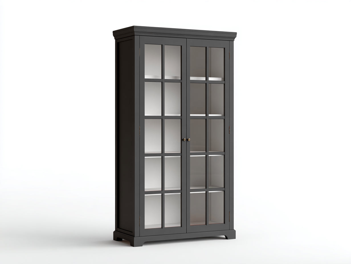 Vitrina alta con 2 puertas de vidrio 100 x 42 x 190 cm - Gris antracita - Diseño clásico con frentes acristalados para salón y comedor
