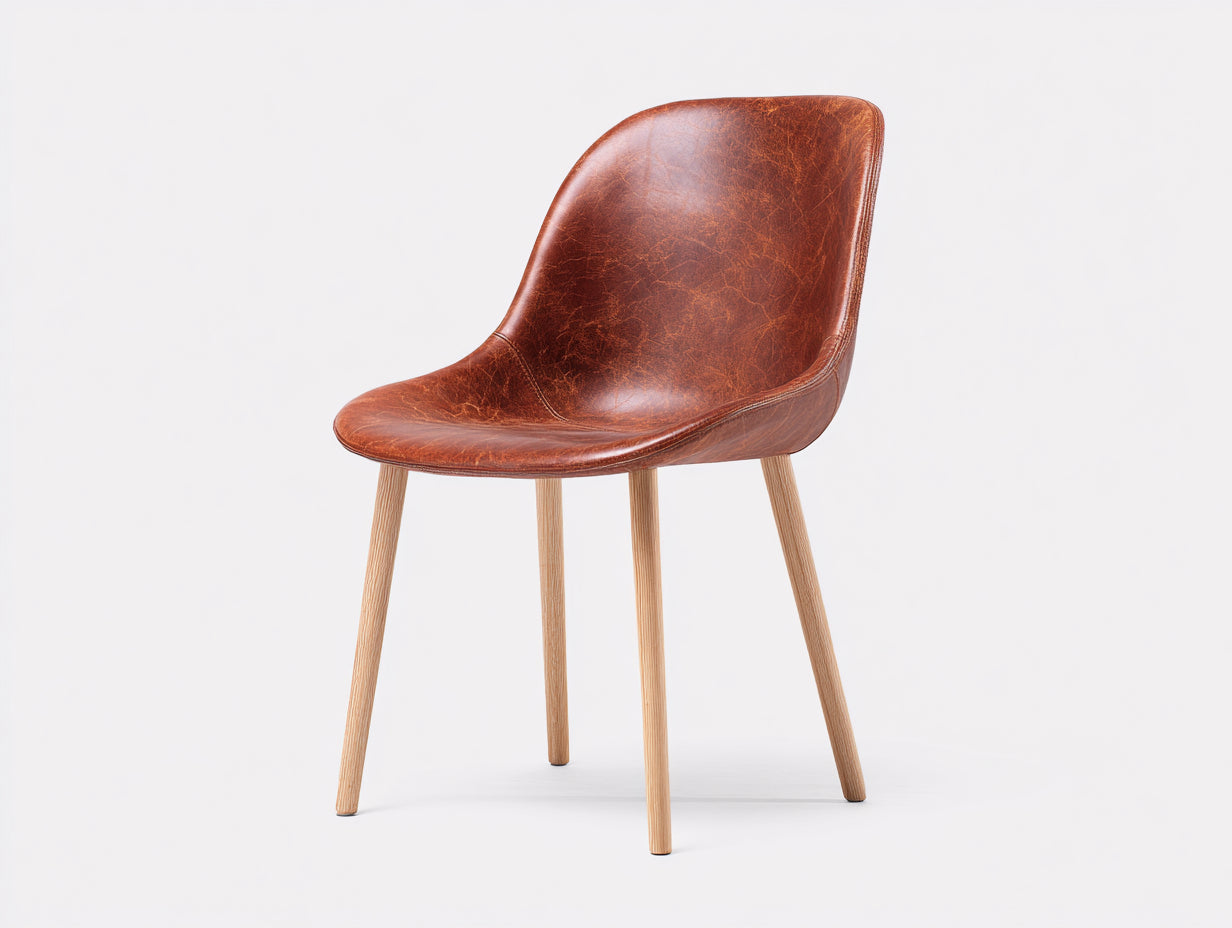 Silla de comedor tapizada 49 x 55 x 85 cm - Marrón coñac y madera natural - Diseño moderno sin reposabrazos