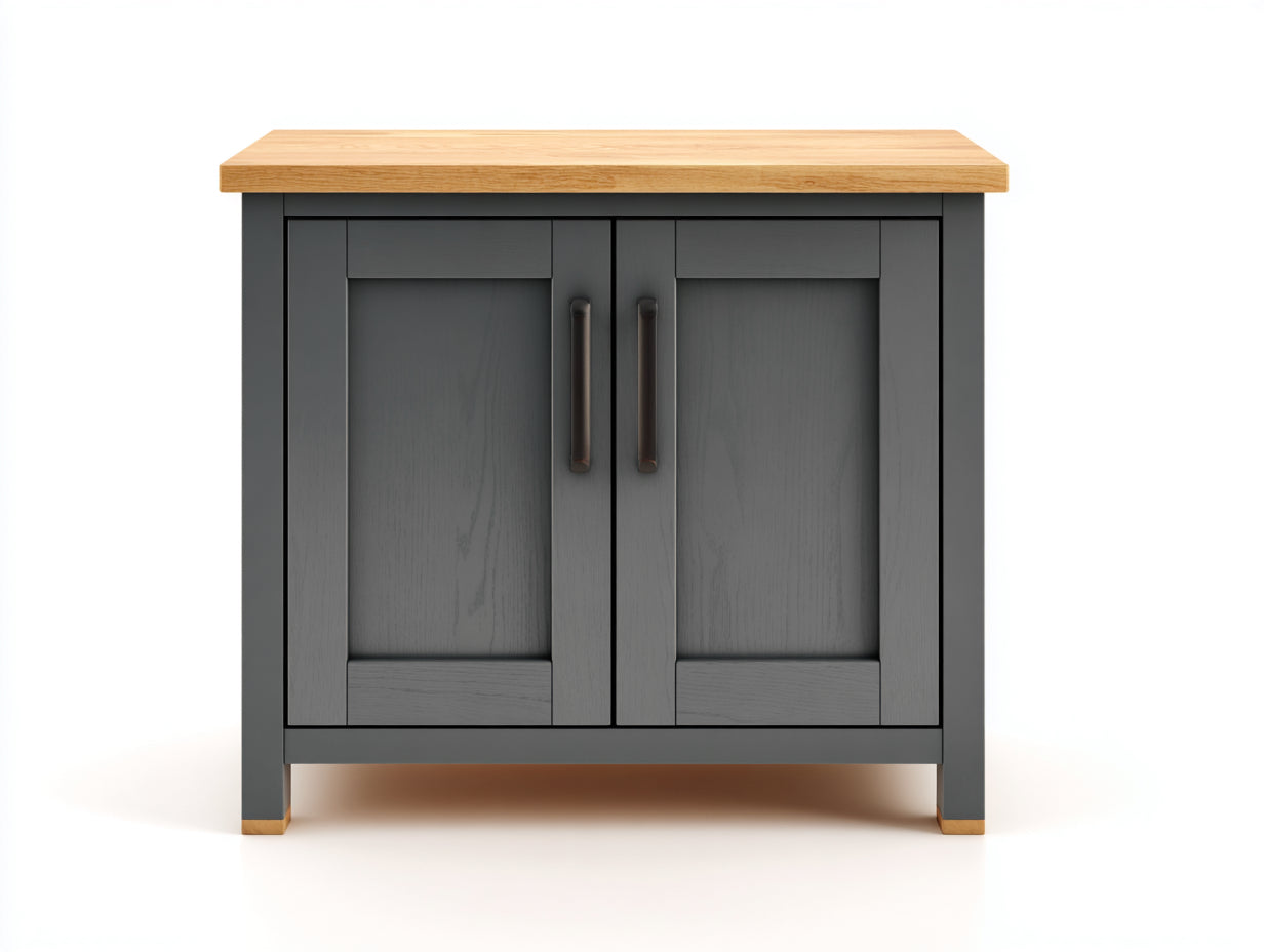 Aparadores de madera con dos puertas - Madera técnica y madera maciza - 88 x 40 x 84 cm - Gris antracita-Madera natural - Diseño contemporáneo compacto