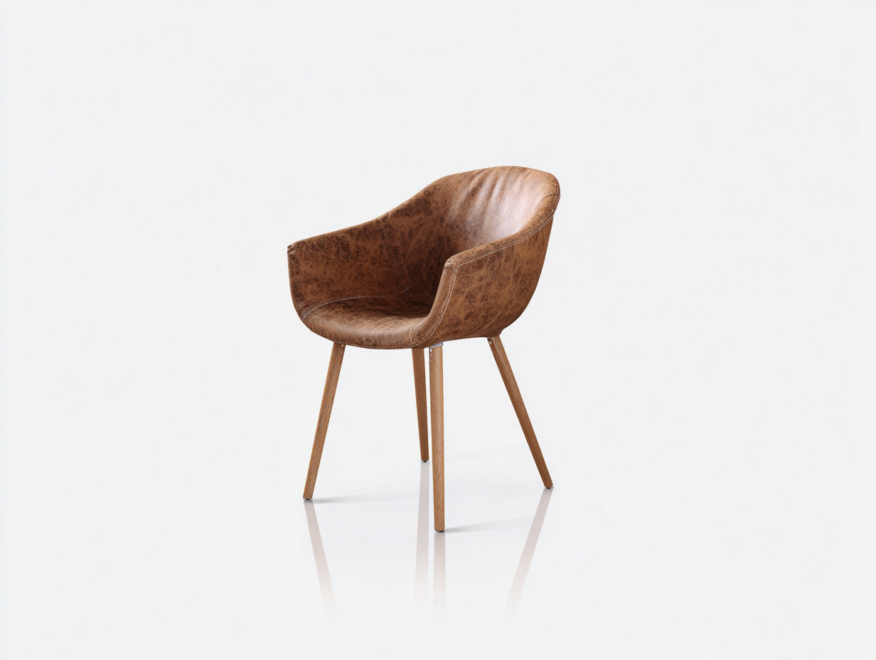 Sillas de comedor tapizada con reposabrazos y patas de madera 58x57x82 cm - marrón envejecido y madera natural - diseño envolvente moderno