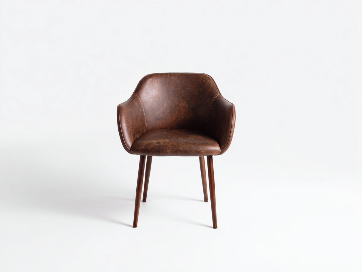 Silla de comedor Sillas de comedor tapizada en piel sintética 58x60x78 cm - marrón oscuro y madera oscura - diseño envolvente con brazos