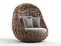 Sillón de ratán tipo cápsula 110 x 105 x 145 cm - Marrón natural y gris - Diseño envolvente con base circular para terraza cubierta y salón