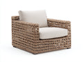 Sillón de ratán Sillones de ratán tejido 112x90x74 cm - natural y blanco crema - diseño bajo con brazos cuadrados