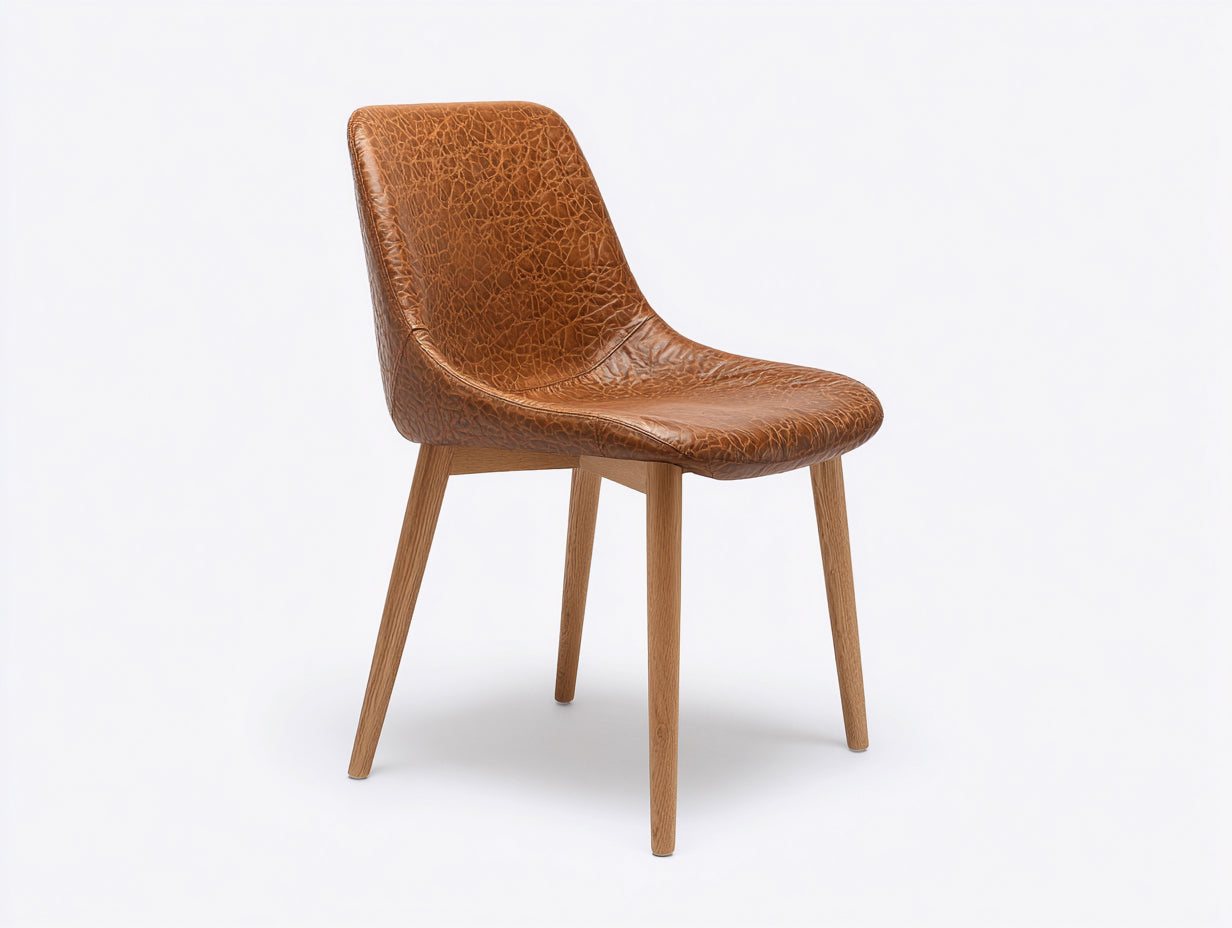 Sillas de comedor tapizadas en piel sintética y madera maciza 56 x 52 x 86 cm - marrón coñac y madera natural - para comedor - acabado envejecido y diseño industrial
