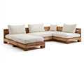 Sofás de exterior modulares de madera 300x220x75 cm - madera natural y crema - diseño en U