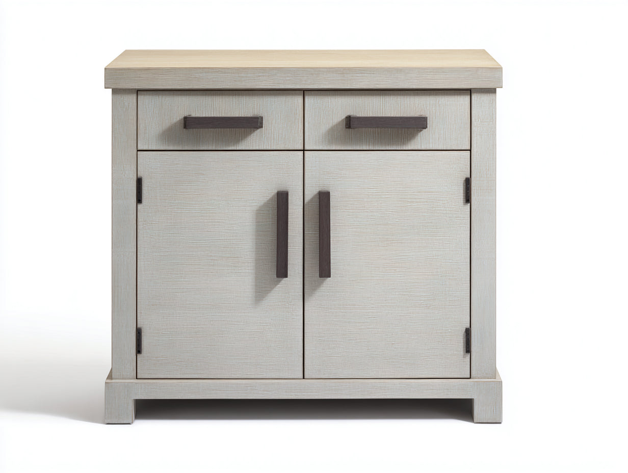 Aparador con 2 puertas y 2 cajones 90 x 40 x 90 cm - Beige claro - Acabado efecto madera para comedor y salón