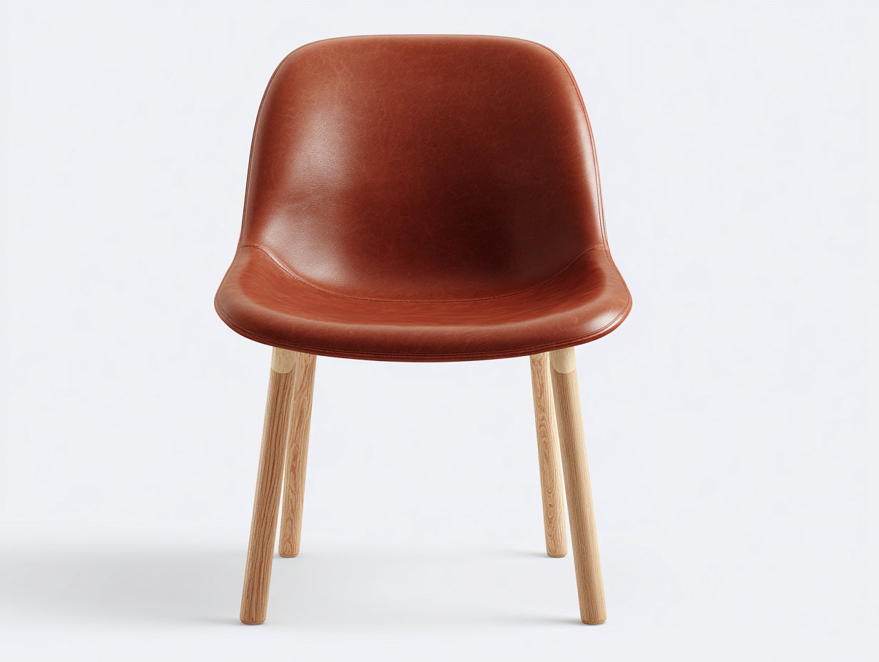 Silla de comedor Sillas de comedor tapizada en piel sintética 52x56x80 cm - marrón y madera natural - diseño moderno con patas inclinadas