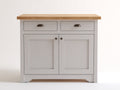 Aparadores de madera de ingeniería y madera maciza 100 x 42 x 95 cm - blanco roto y madera natural - para salón y comedor - 2 cajones 2 puertas y diseño clásico