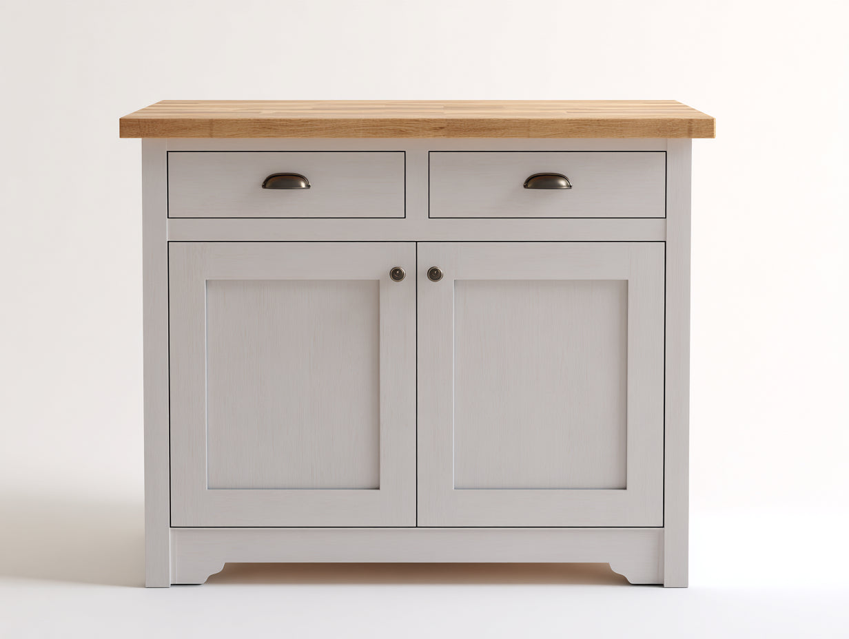 Aparadores de madera de ingeniería y madera maciza 100 x 42 x 95 cm - blanco roto y madera natural - para salón y comedor - 2 cajones 2 puertas y diseño clásico