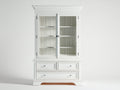 Vitrina alta con 2 puertas de vidrio y 3 cajones 100 x 45 x 190 cm - Blanco envejecido - Diseño clásico para salón y comedor