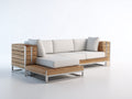Sofá de exterior esquinero de 3 plazas 220 x 165 x 75 cm - Marrón natural y blanco - Diseño en L con estructura de madera y metal